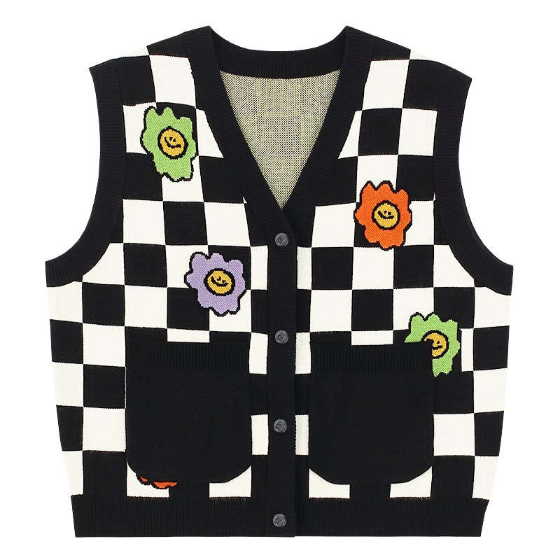  Fun Growing Daisy White and Black Check Vest
