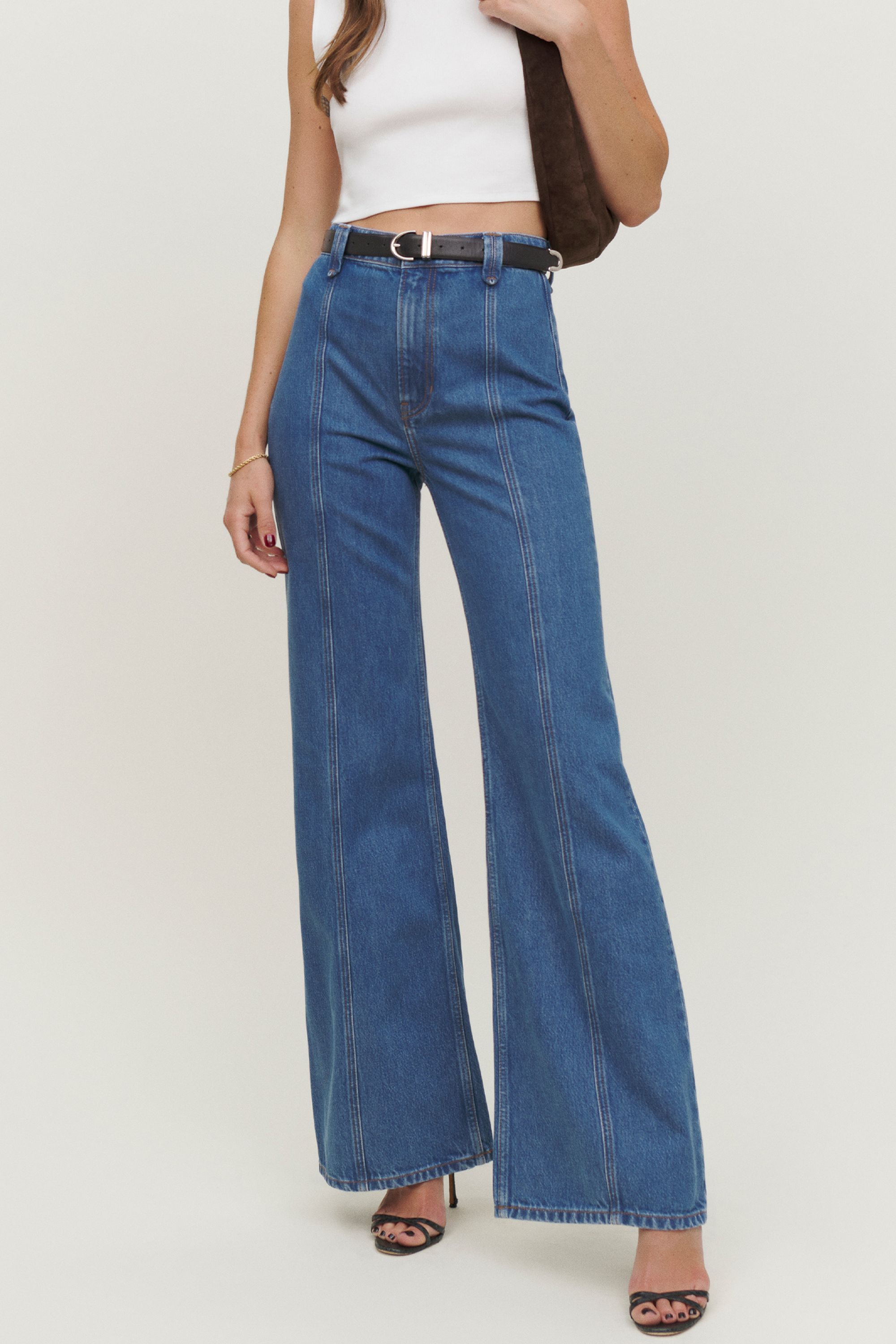 Leah Seamed high-waisted wide-leg jeans