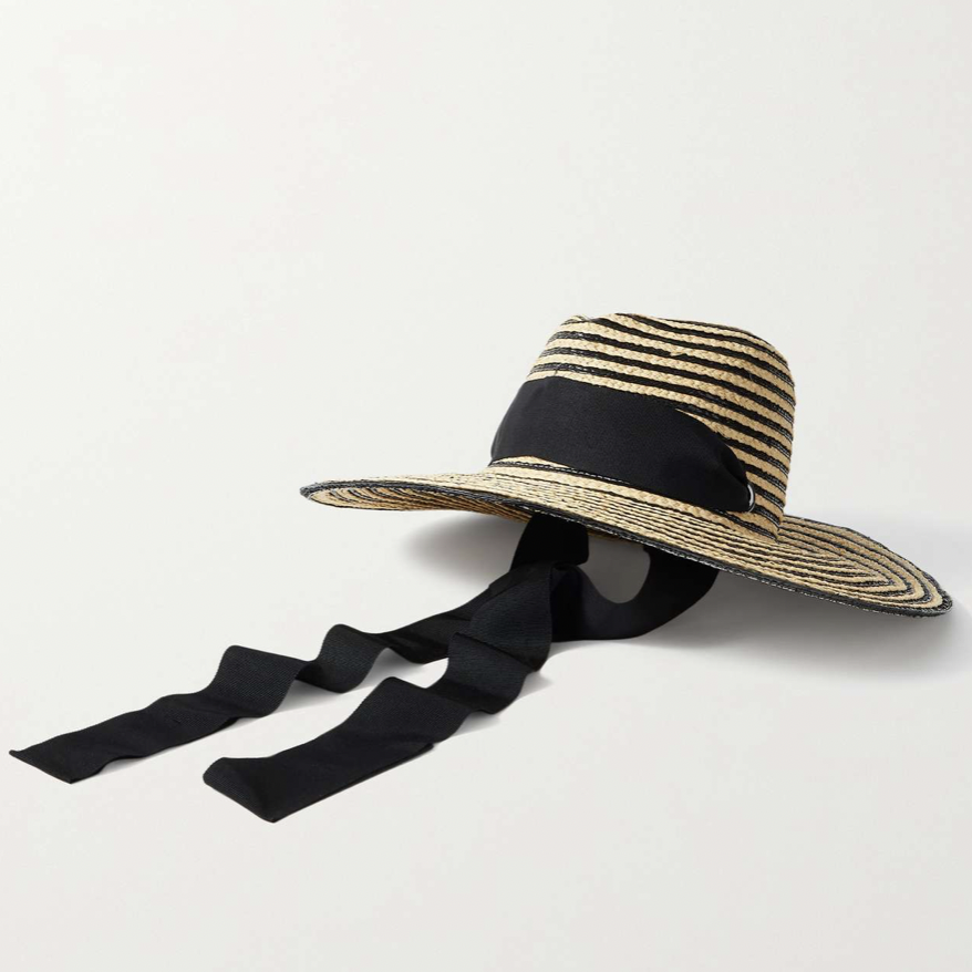 草帽推薦：Gigi Burris緞帶裝飾條紋草編寬簷帽