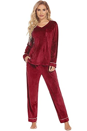 Ekouaer Couples Matching Velour Pajama Set