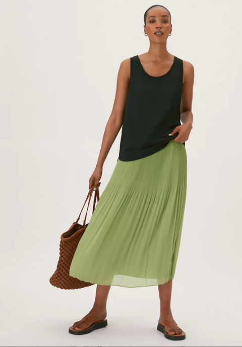 Plisse Pleated Midaxi Skirt 