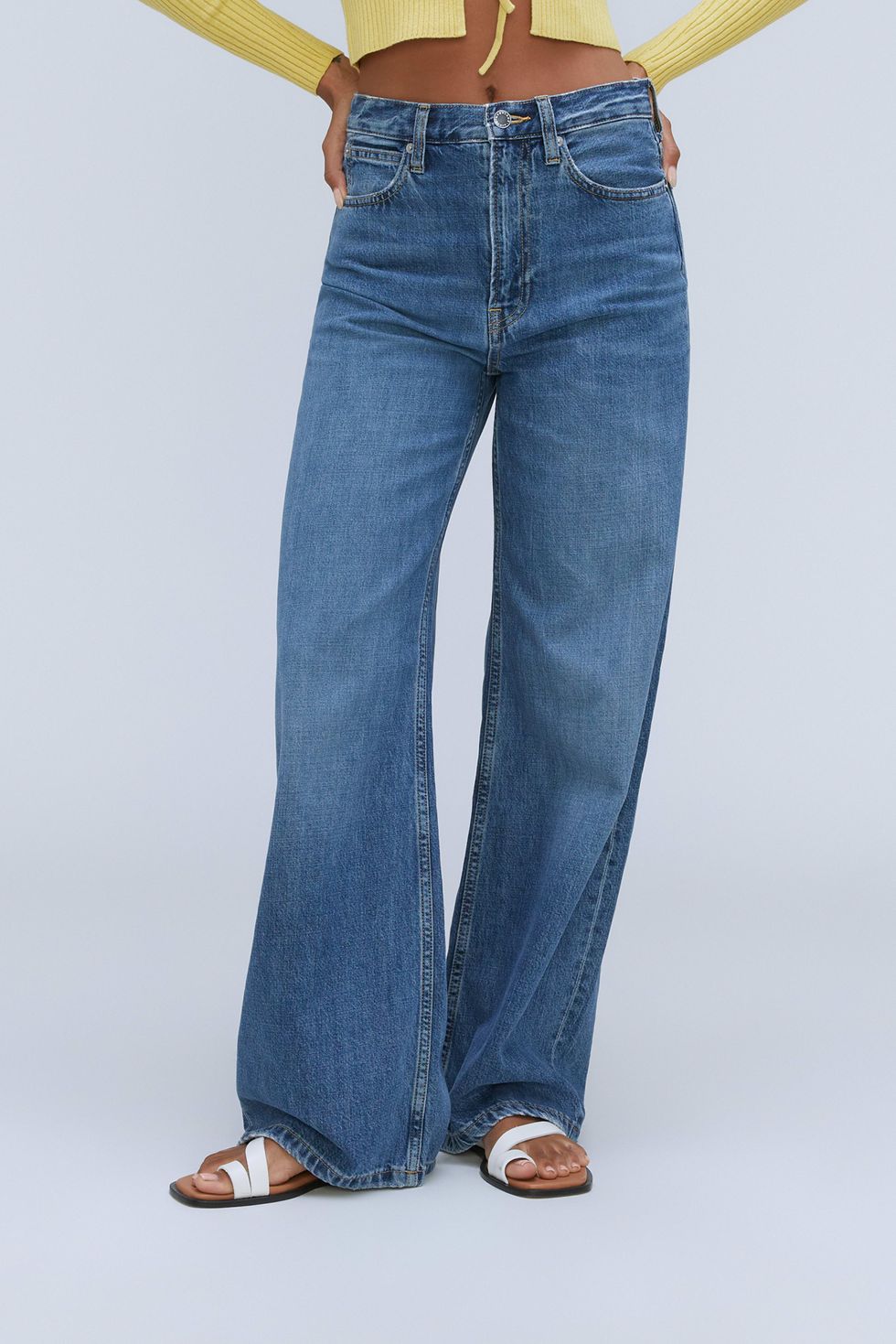 Petite Light Blue Wash Cargo Pocket Baggy Wide Leg Jeans