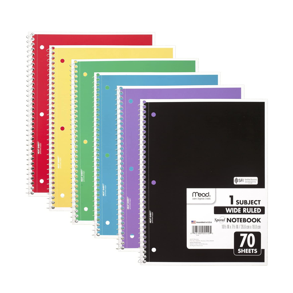 Spiral Notebooks, 6 Pack, 1-Subject, Wide Ruled Paper