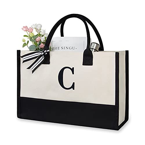 Embroidered Initial Canvas Tote Bag