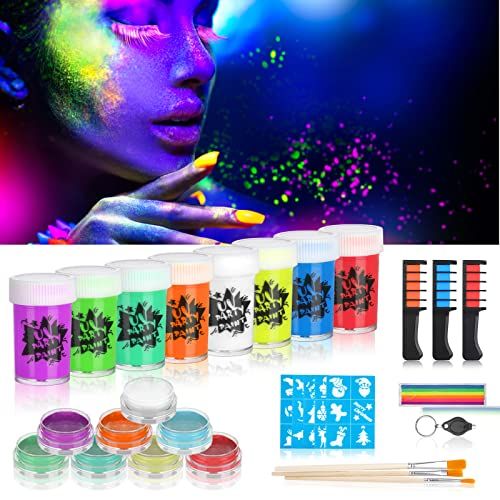 Anyi 12 pack glow in the dark paint, glow in the dark face body paint glow  sticks makeup face painting kits for kids adult, neon f