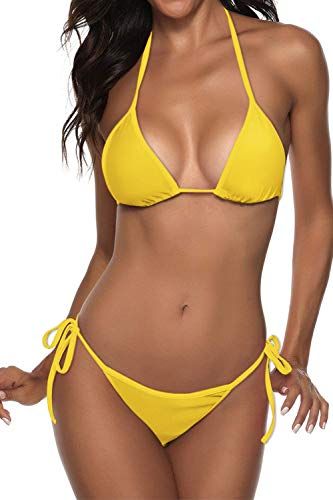 Halter String Triangle Bikini Set in Yellow