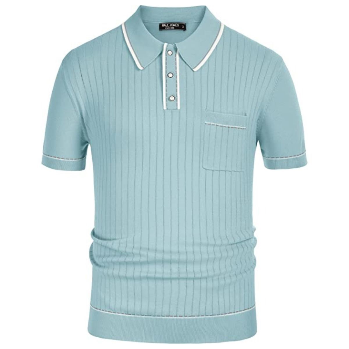 Retro knitted polo shirt with ribbed pockets Blue