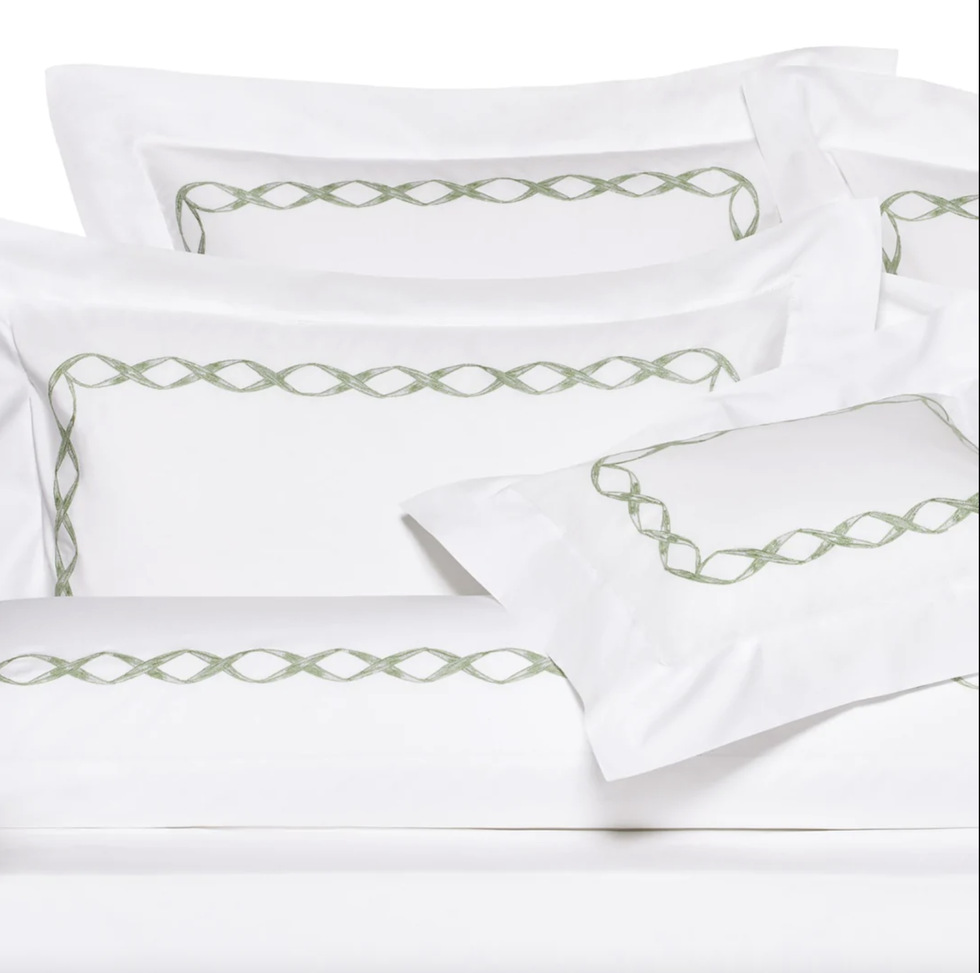 DEDE Sheet Set - White / Sage with a touch of Light Grey