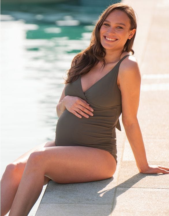 Khaki Tie-Back Maternity Swimsuit
