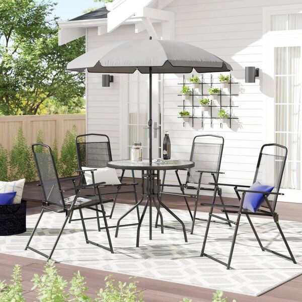 Round 4-Person Outdoor Dining Set with Umbrella
