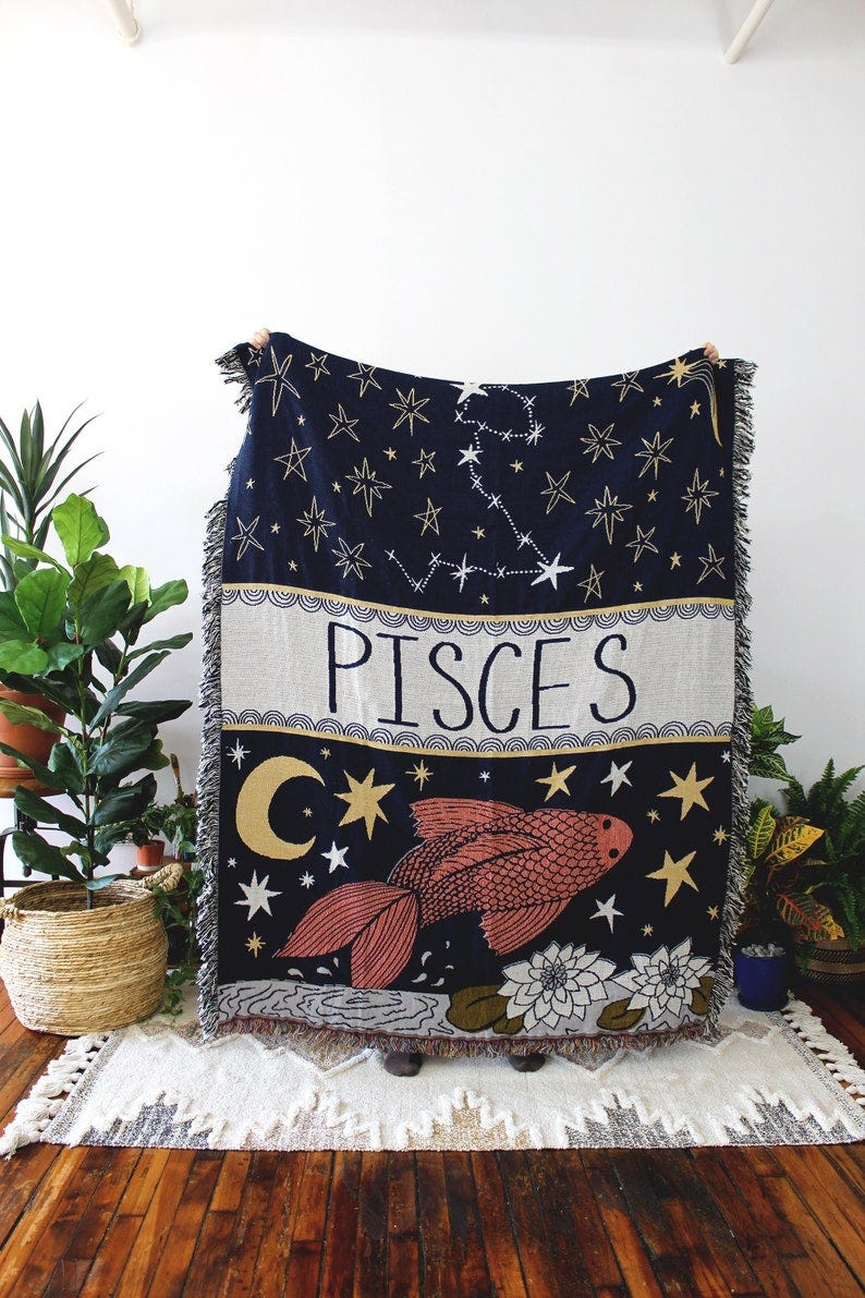 Pisces Gifts, Pisces Zodiac Blanket 60X50, Pisces Zodiac Gifts for Women  Moon Constellation Throw Blanket Astrology Decor Witchy Pisces Birthday Gifts  Gothic Soft Blanket 