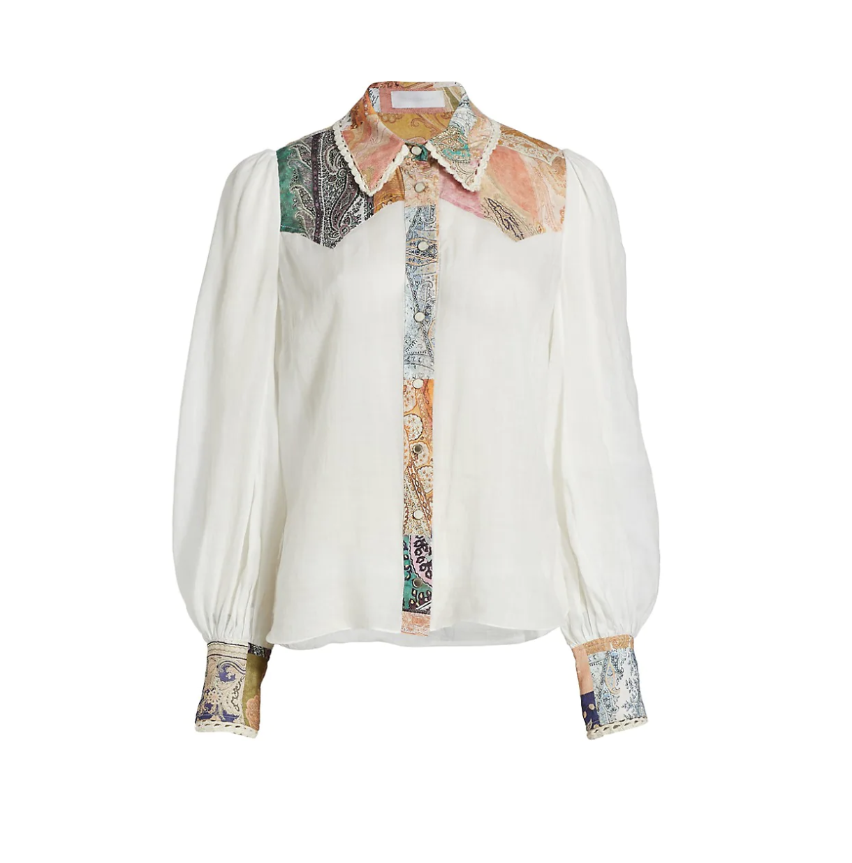 Anneke Patchwork Paisley Snap-Front Shirt