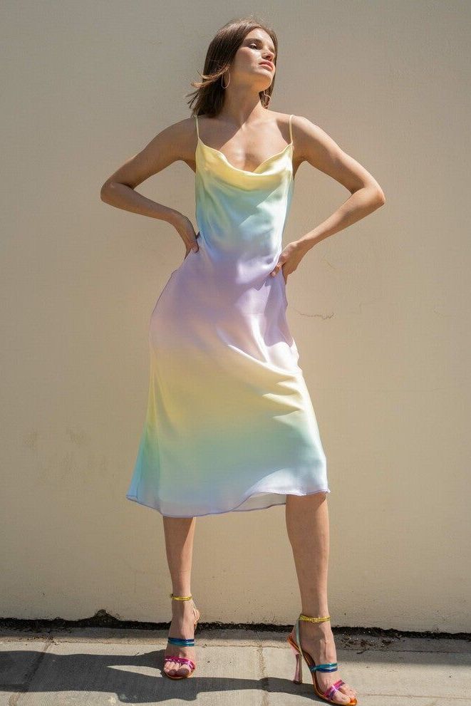 Aubrey pastel ombre silk satin slip dress