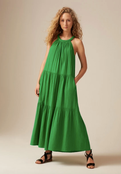 Cheesecloth Braided Halterneck Maxi Dress