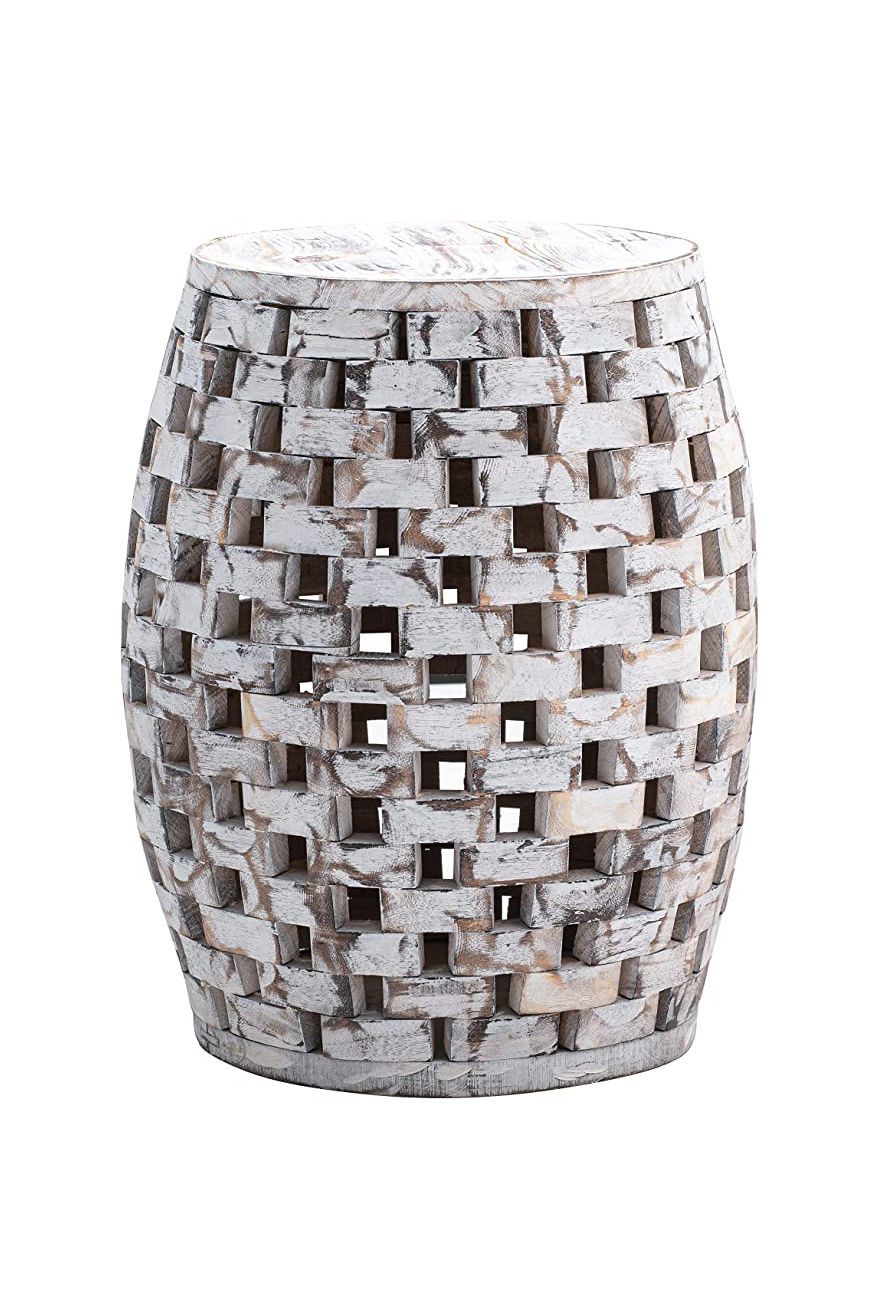 Outdoor Recycled Checkered Wood Stool and Plant Stand