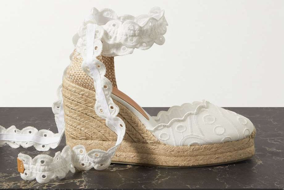 + Charo Ruiz Cini 100 broderie anglaise cotton and canvas wedge espadrilles: Womens sandals