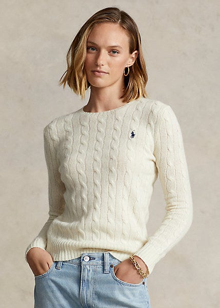 Cable Wool-Cashmere Crewneck Sweater