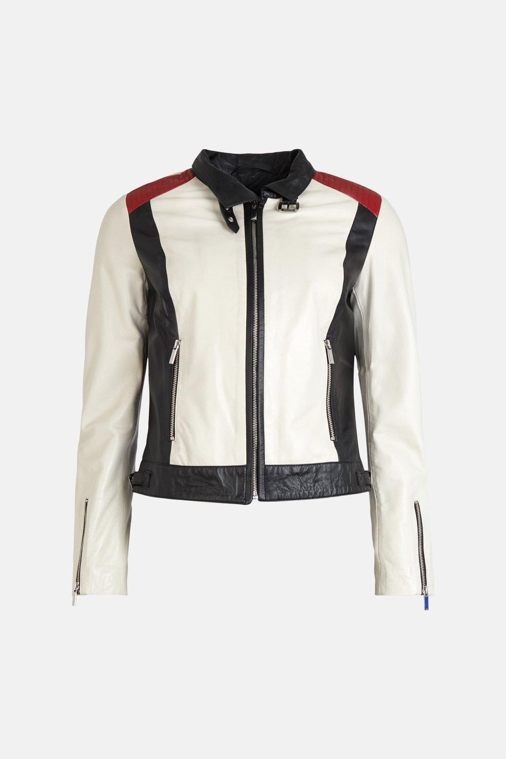 Red white blue leather on sale jacket