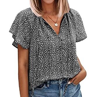 Black Leopard Blouse with Short Sleeves