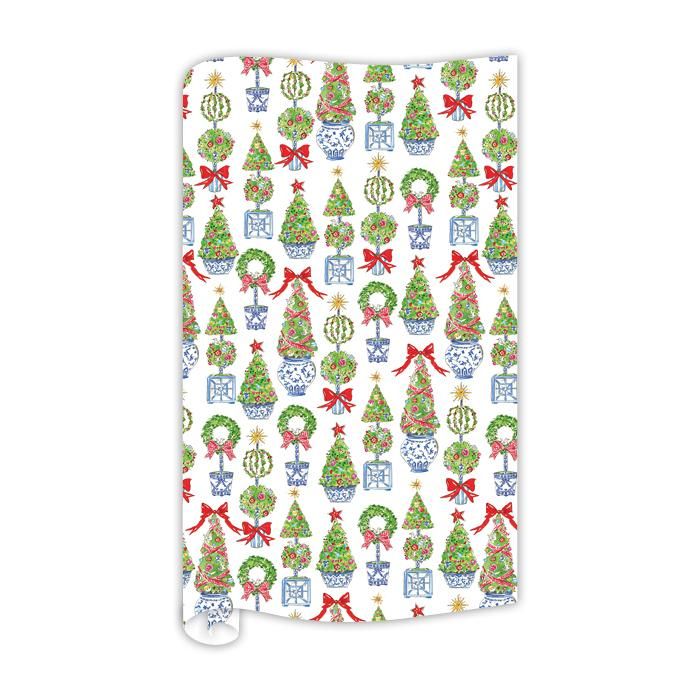 Handpainted Holiday Merry and Bright Topiary Pattern Wrapping Paper