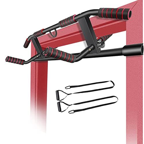 Jandecfit Pull Up Bar for Doorway and Chin Up Bar No Screws Required Doorway Chin Up Bar Adjustable Dip Bars for Home Gym Exercise Fitness Portable & Easy Storage Up to 440 LBS 
