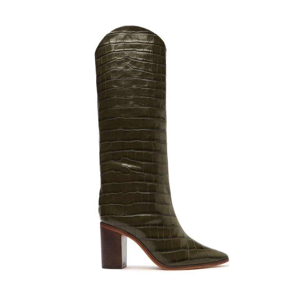 Maryana Block Crocodile-Embossed Leather Boot