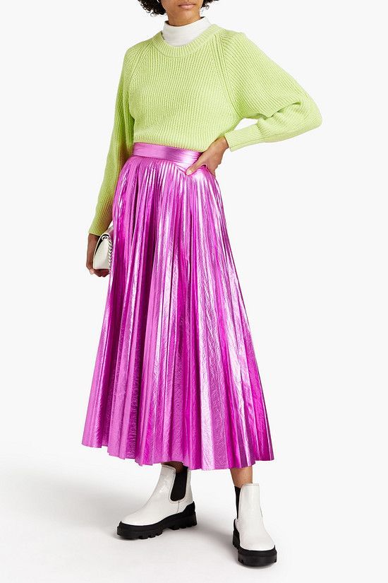 Pink Metallic Pleated Skirt