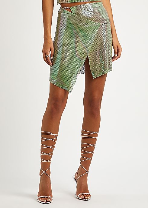 Winona iridescent green chainmail mini skirt