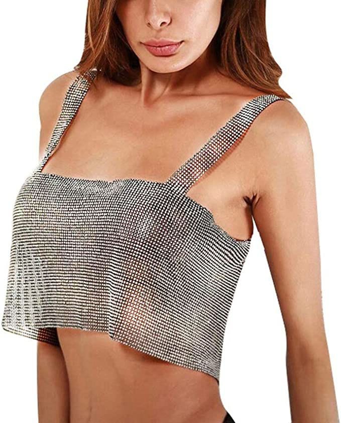Top de tirantes de strass plateado