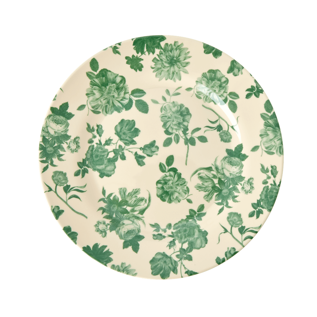 Melamine Lunch Plate with Green Rose Print