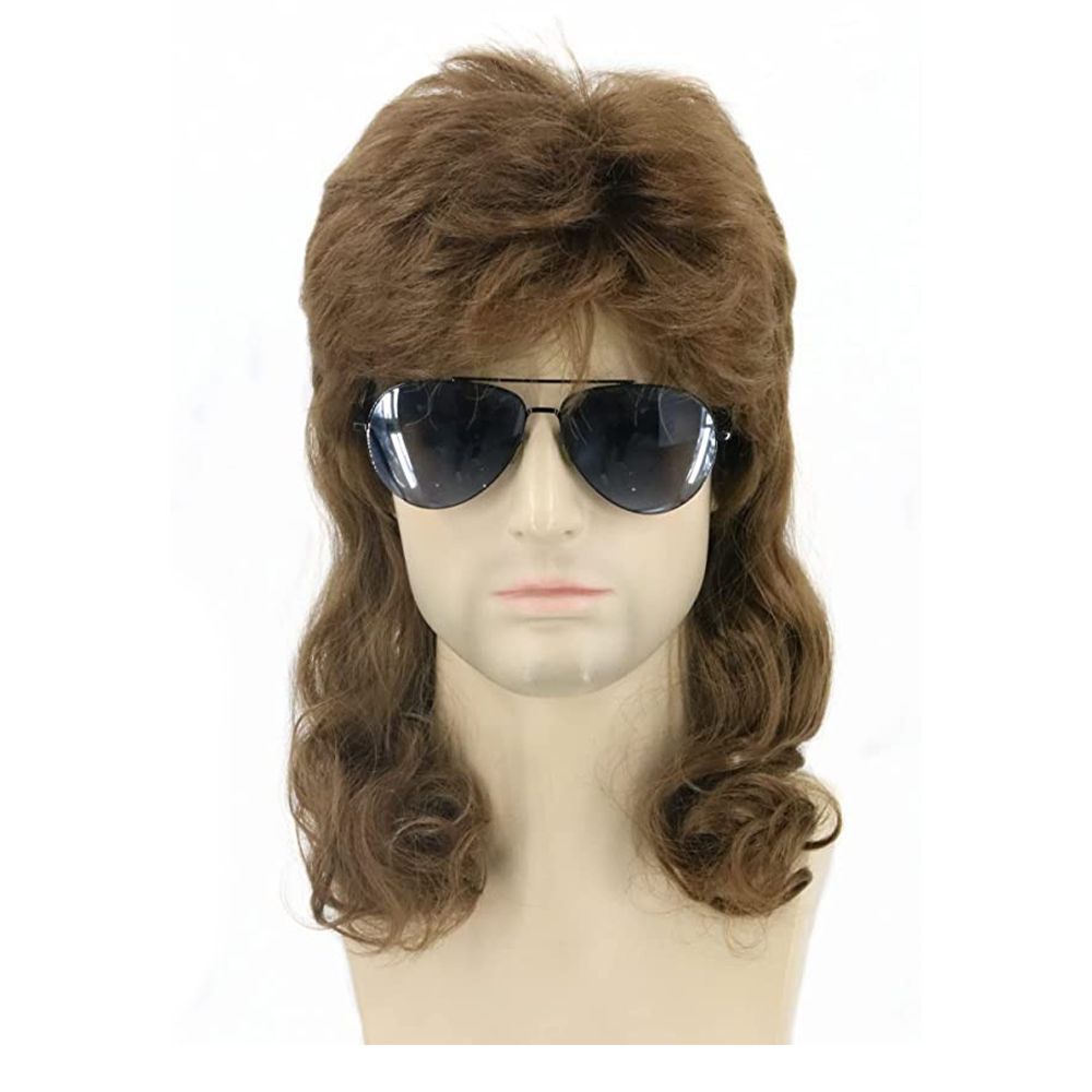 Topcosplay 80s Mullet Wigs for Men Brown Wigs Long Halloween Costume Party Wigs 
