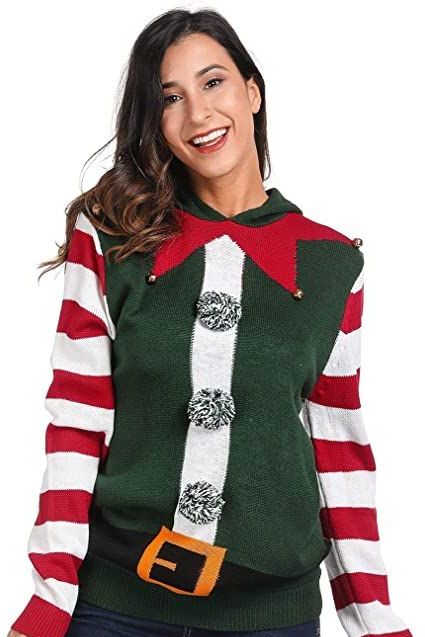 Striped Elf Ugly Christmas Sweater