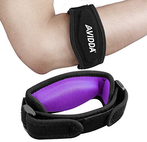 AVIDDA Tennis Elbow Support Strap, Adjustable Elbow Brace with Compression Pad for Tennis Elbow, Golfers Elbow, Pain Relief, Men, Women Purple 1 Pack
