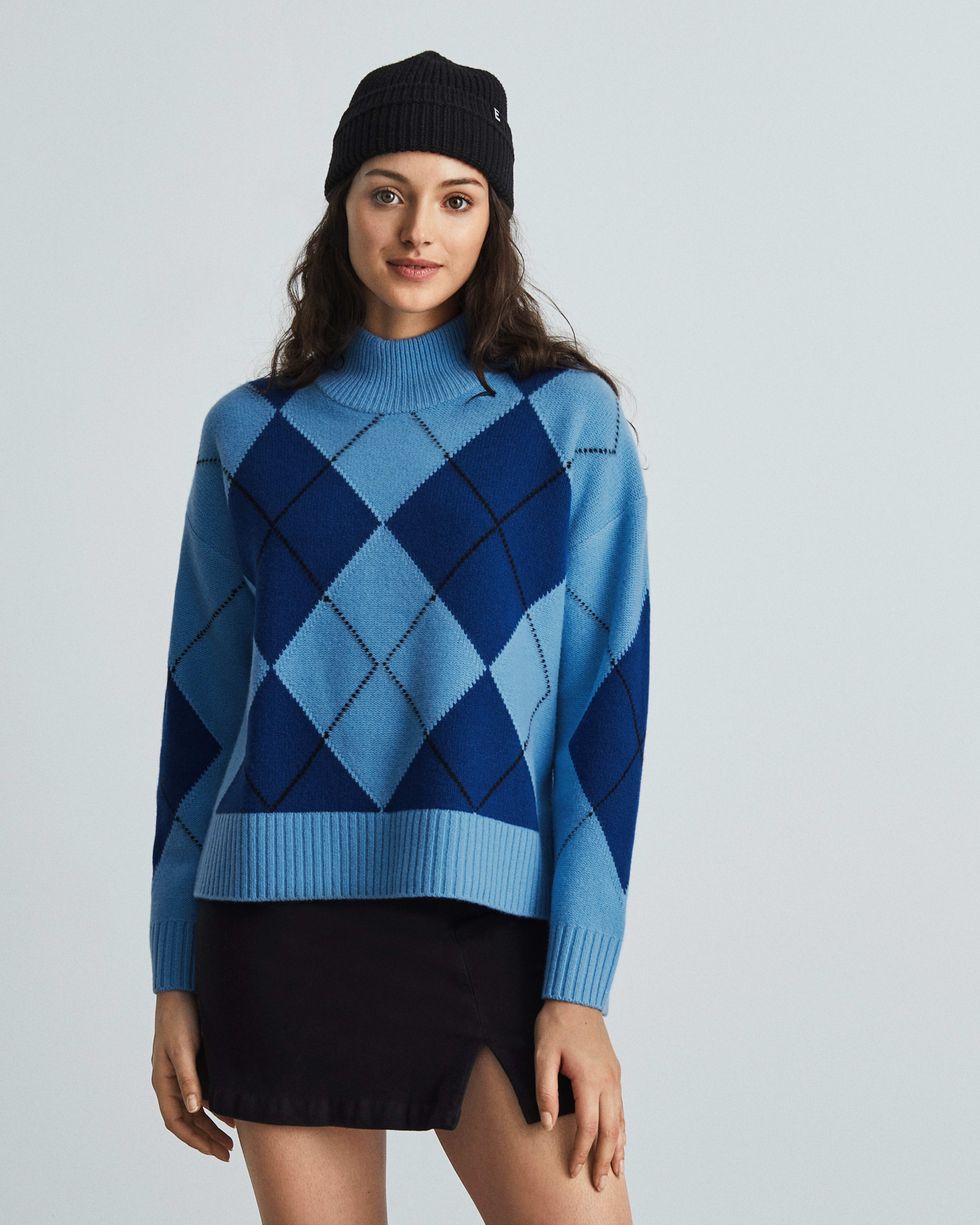 Merino Argyle Mockneck Sweater