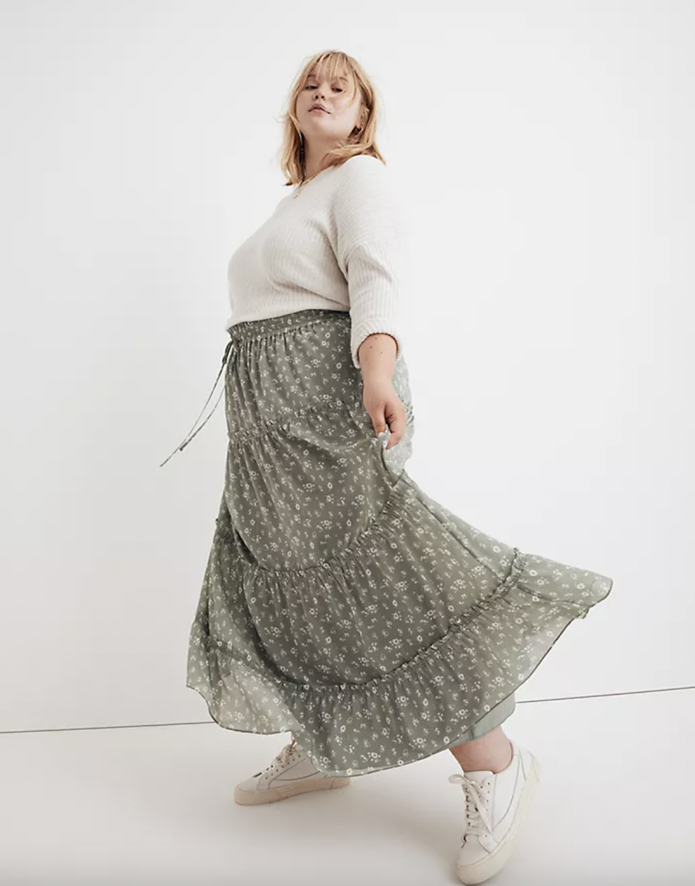 Pull-on Ruffle Tiered Maxi Skirt in Cottage Garden