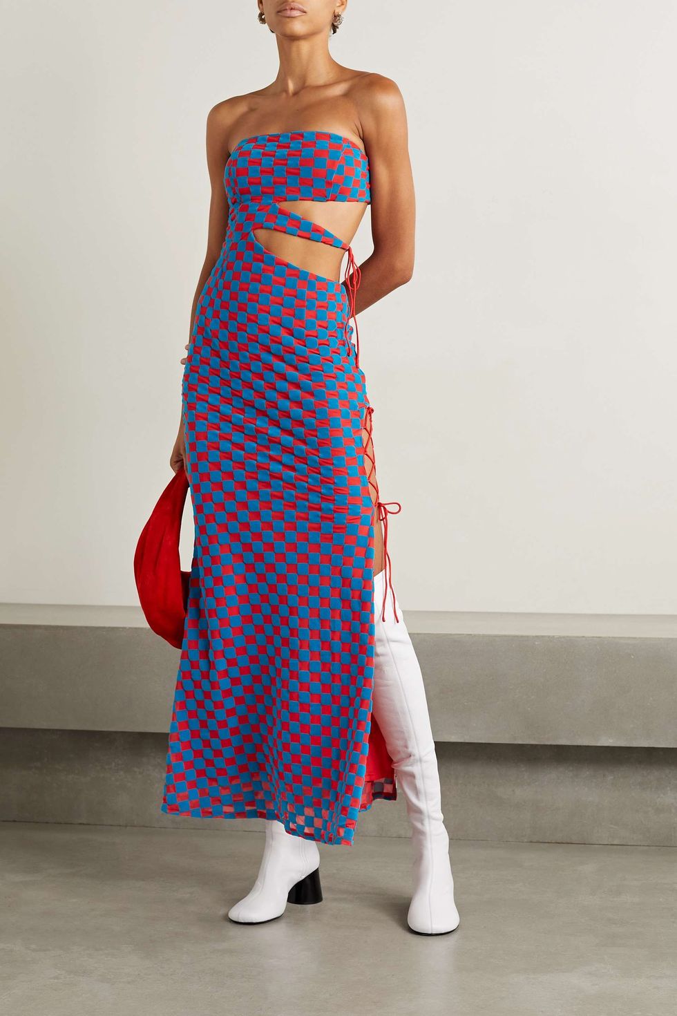 Malena strapless cutout mesh and velvet maxi dress: Cut out dresses