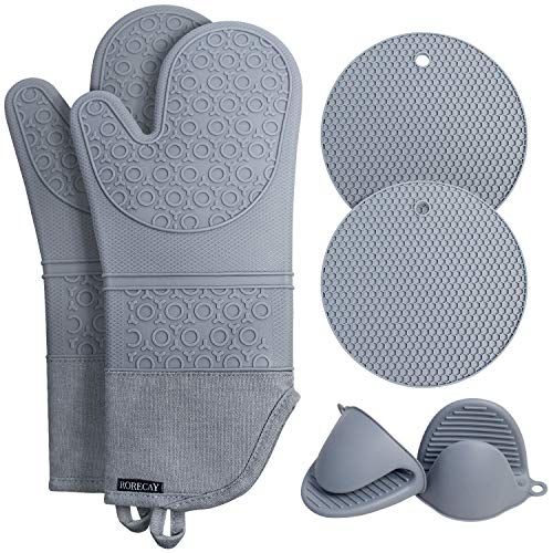 4pcs Thickened Mini Oven Gloves Silicone Oven Mitts Finger Pot Holder - Light Gray
