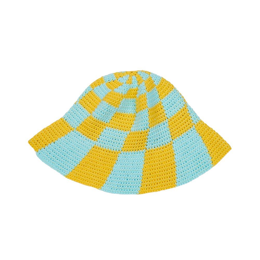 Check Swirl Hat in Yellow/Blue