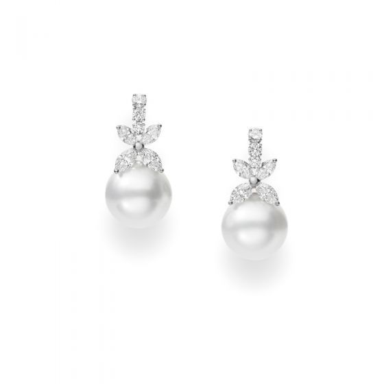 Classic White South Sea Cultured Pearl Earrings with Diamonds