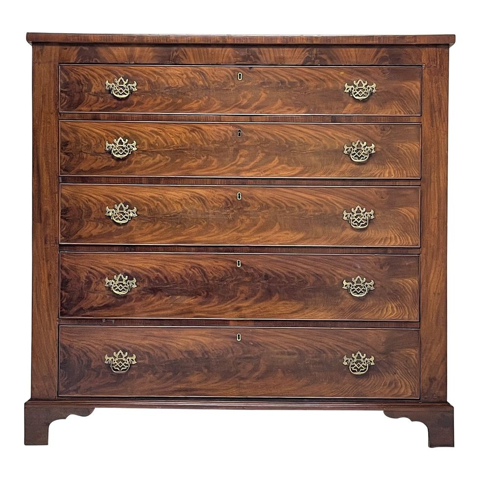 Antique English Flame Mahogany Chest of Drawers