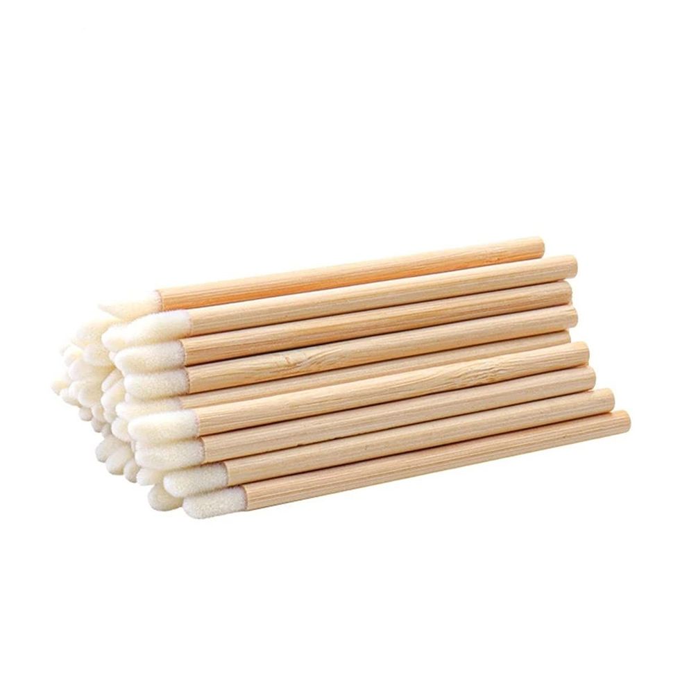 100 Pieces Disposable Lip Brushes Bamboo Handle