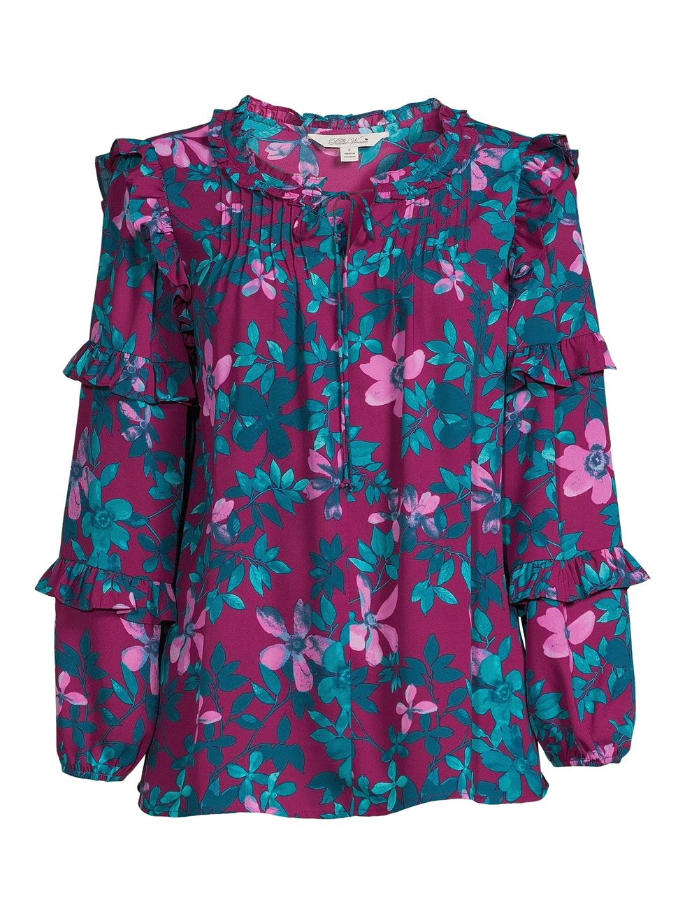 The Pioneer Woman Floral Blouse with Ruffled Sleeves, Womens 