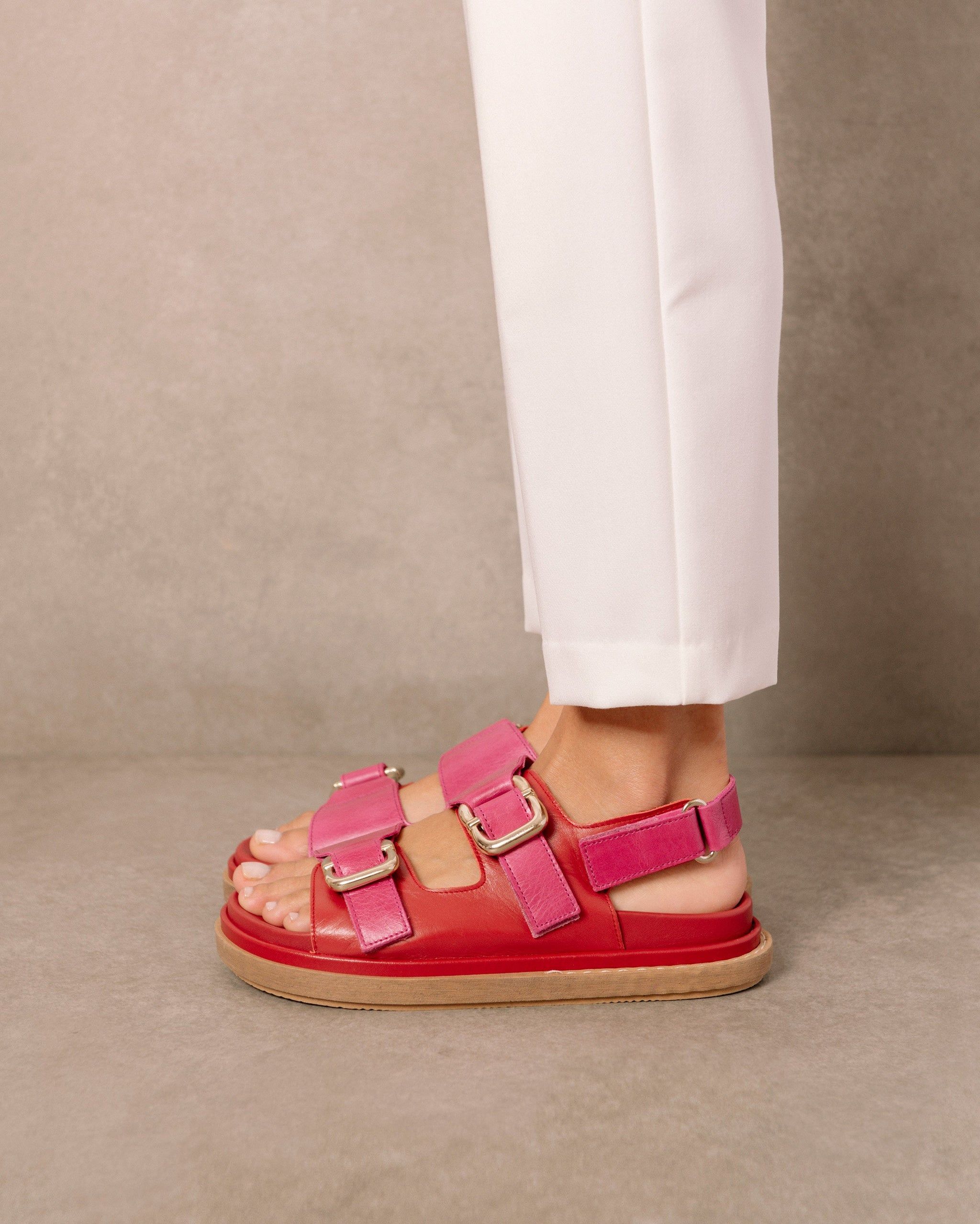 Harper - Red and Pink Leather Sandals