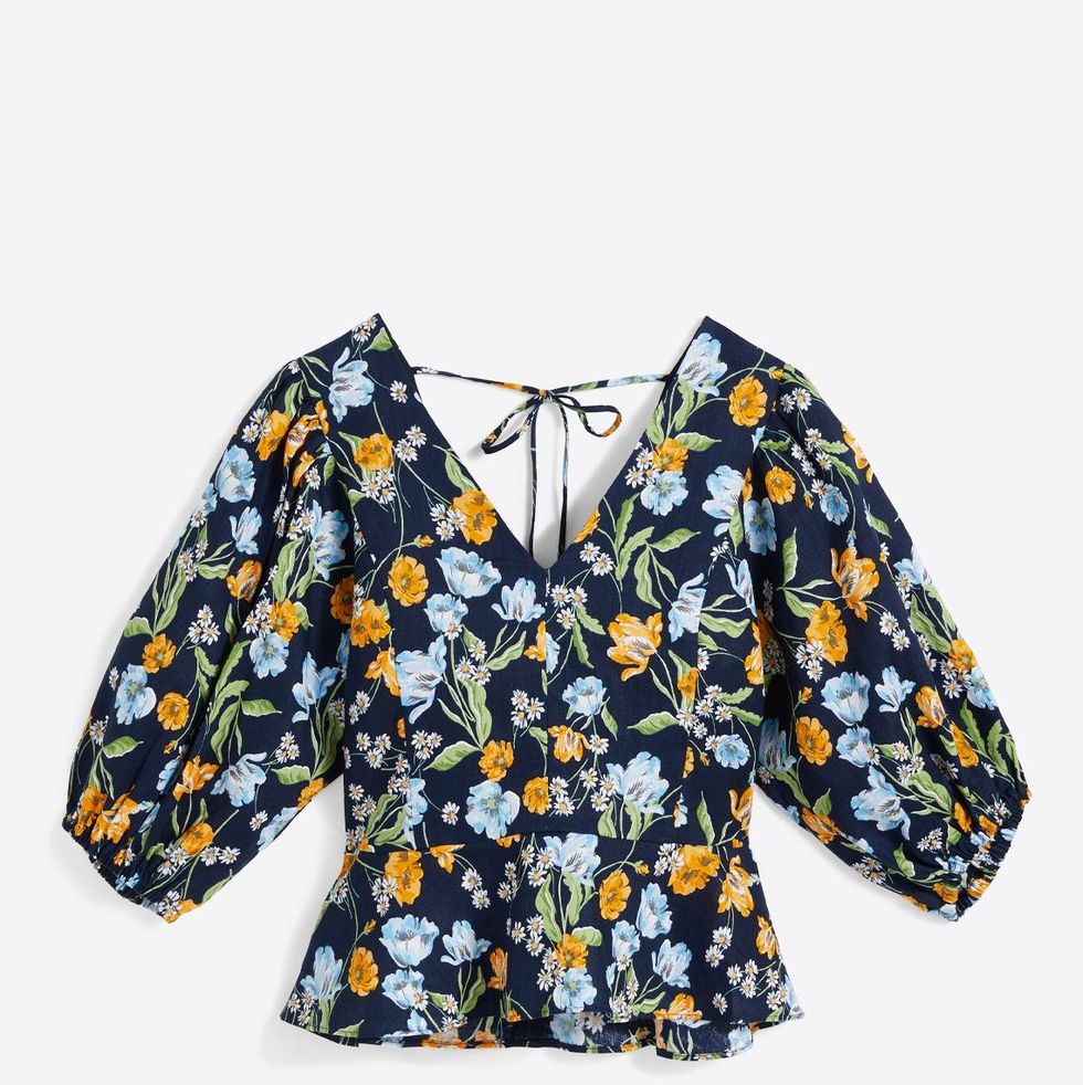 Zara Blue & Ecru Polka Dot Blouse Shirt Top with Tie Detail Size L Bloggers  Fave