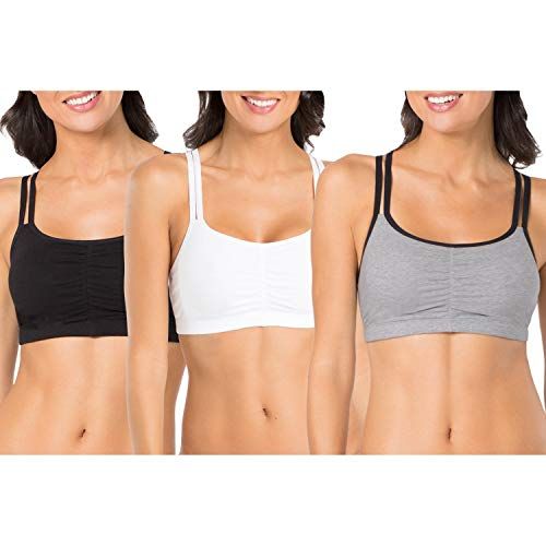Fruit of the Loom Women's Spaghetti Strap Cotton Pullover Sports Bra,  Opaque, Black/Heather Grey/Charcoal, 32 (Pack of 3) : : Fashion