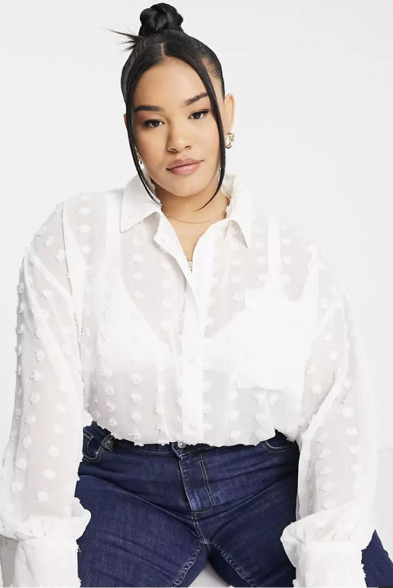 SHEER CROP BUTTON UP TOP (WHITE)