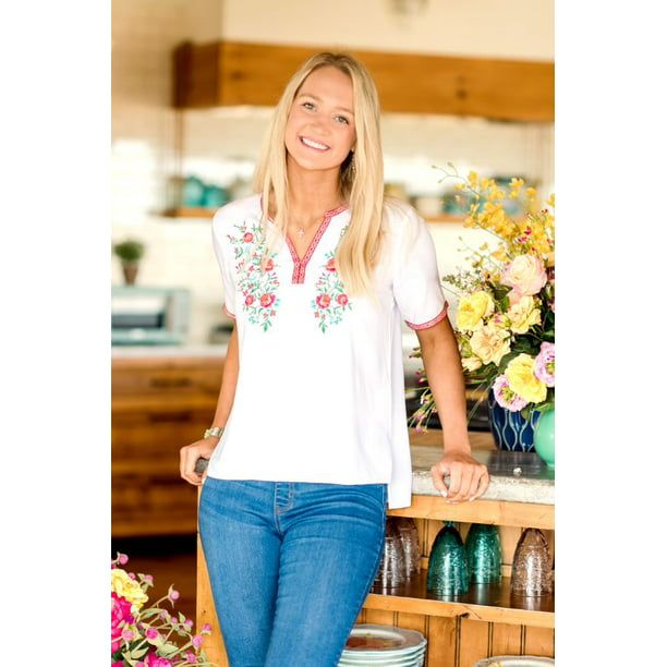 Embroidered Top with Short Sleeves