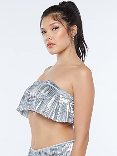 Pleated Lamé Bandeau Bralette