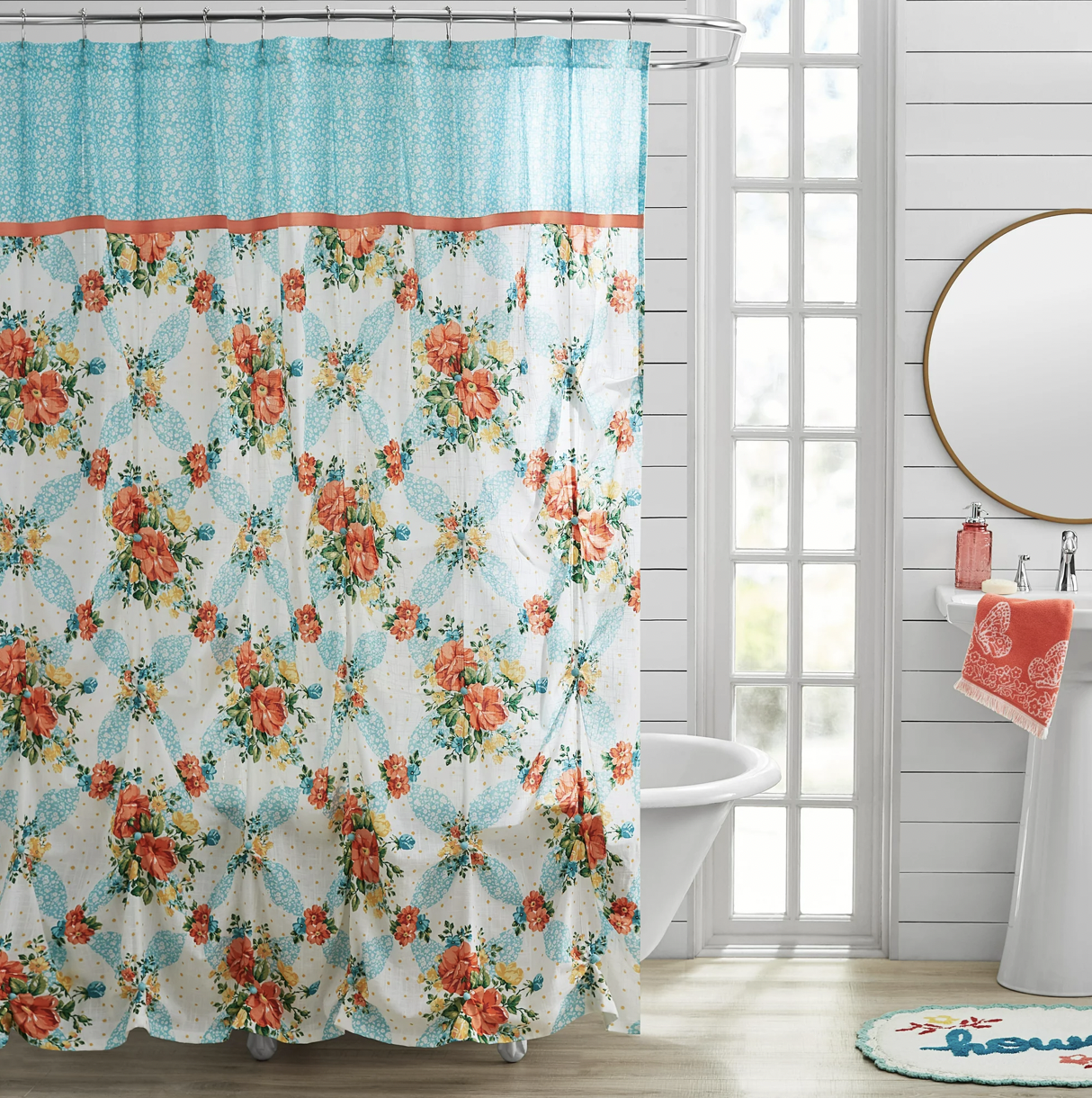 Vintage Floral Cotton Shower Curtain