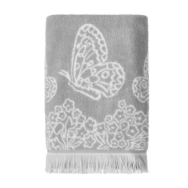 Butterfly Garden Cotton Bath Towel, Gray